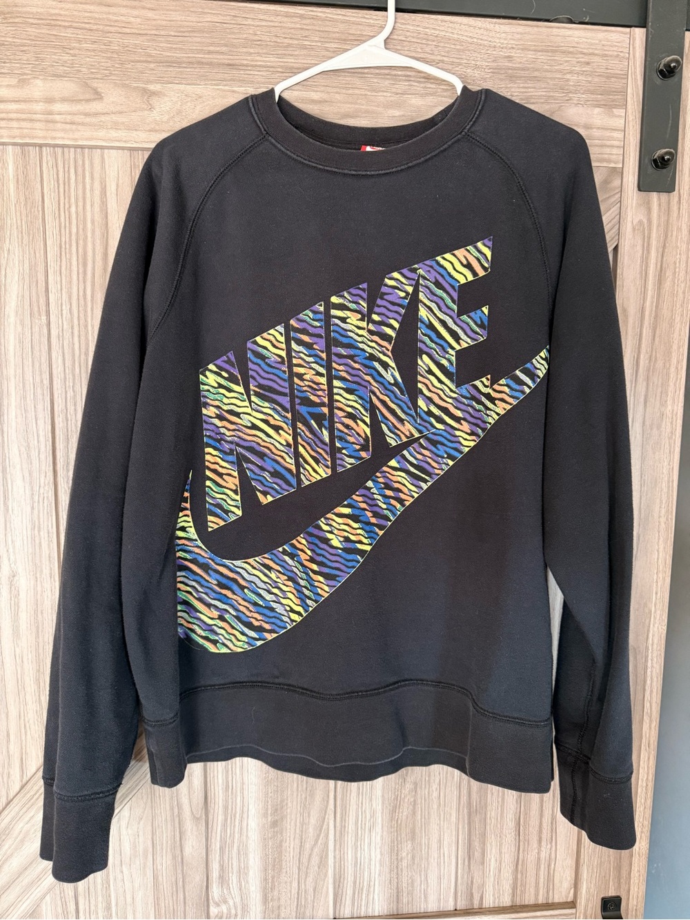 Nike Black Crewneck Sweatshirt with Multicolor Wave Logo